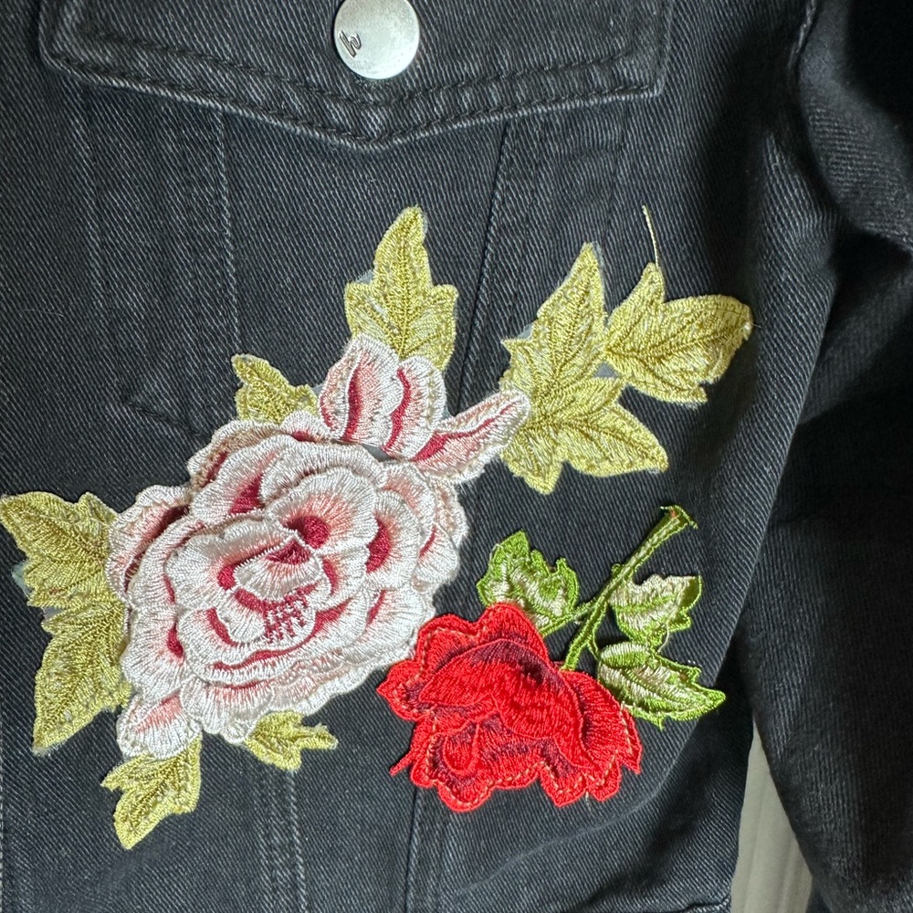 Haute Monde Floral Embroidered Black Denim Jacket - Picture 5 of 5